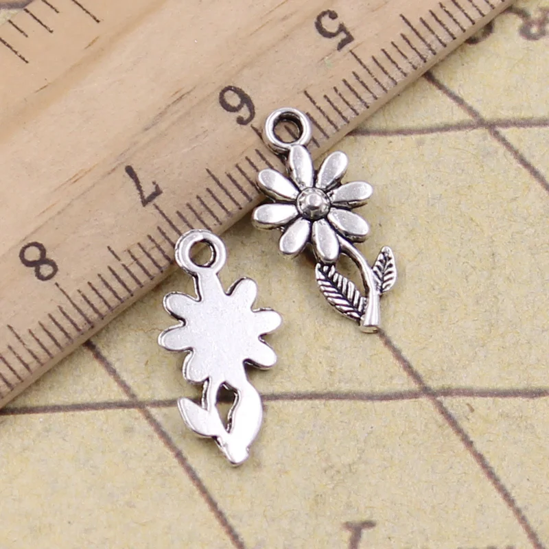 50pcs Charms Flower Sunflower 19x10mm Antique Silver Color Pendant Making DIY Handmade Tibetan Finding Jewelry For Bracelet