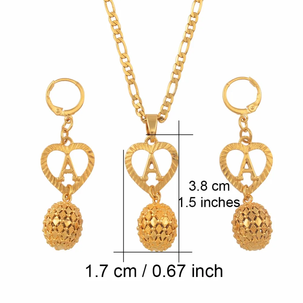 Anniyo A-Z Letters Beads Pendant Necklaces Gold Color Initial for Women Girls Alphabet English Letter Jewelry #141606