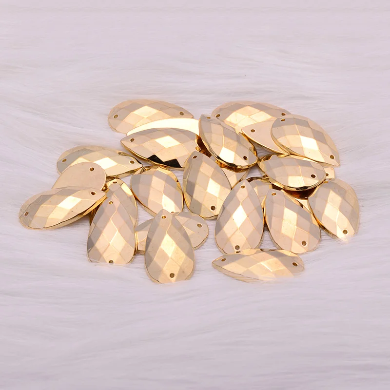 JUNAO 18*25mm 100pcs Sew On Gold Drop Rhinestone Golden Acrylic Stones Flatback Big Size Crystal Strass for Needlework Clothes