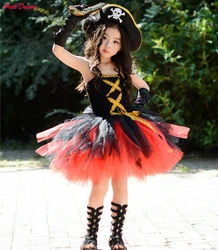 POSH DREAM New Halloween Pirates Kids Girls Costume Costume with Hat Pirates Tutu Dressed Up Black Toddler Girls Cosplay Clothes