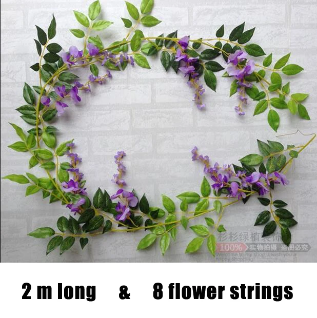 2M longer artificial wisteria flowers wedding arch decorative flowers home flower vine fake rattan marrige party supplies 5PCS