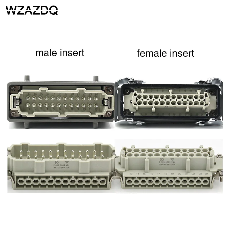 WZAZDQ Rectangular Heavy Duty Connector HDC- HE-024 Core Industrial Waterproof Aviation Plug Socket 16A 500V