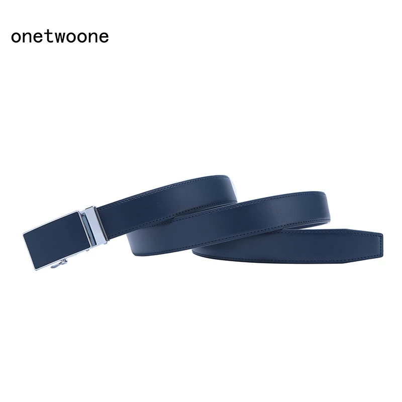 Ceinture à cliquet en cuir véritable pour hommes, haute qualité, boucle automatique, populaire, Business, luxe, bleu, largeur 3.0 cm