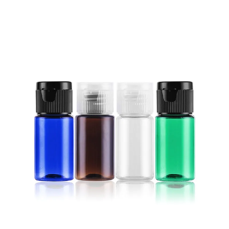 10ml 100pcs/lot Brown/Blue/Green/Transparent Travel Empty Flip Cap Bottle Makeup Emollient Water Perfume Oil Container