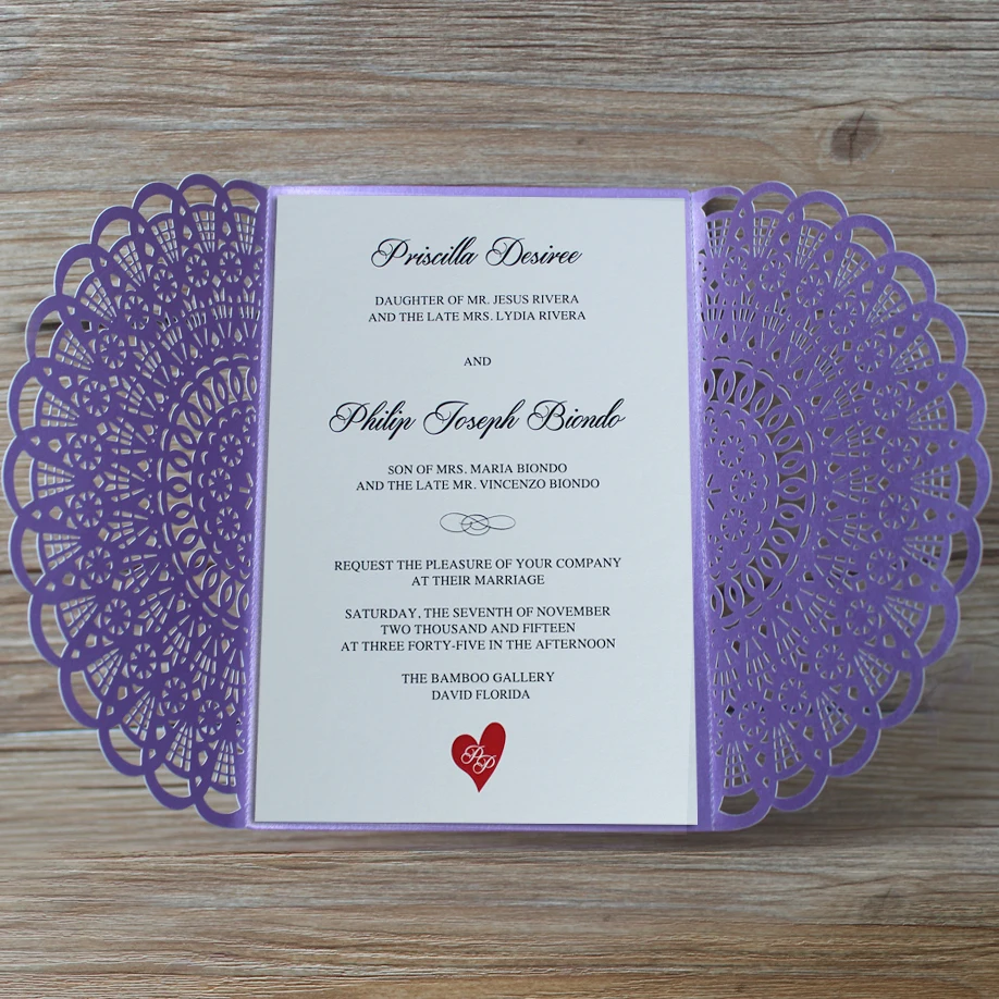 Elegant Purple Wedding Invitations Customized Invitation Cards With Envelopes - Set of 50 pcs