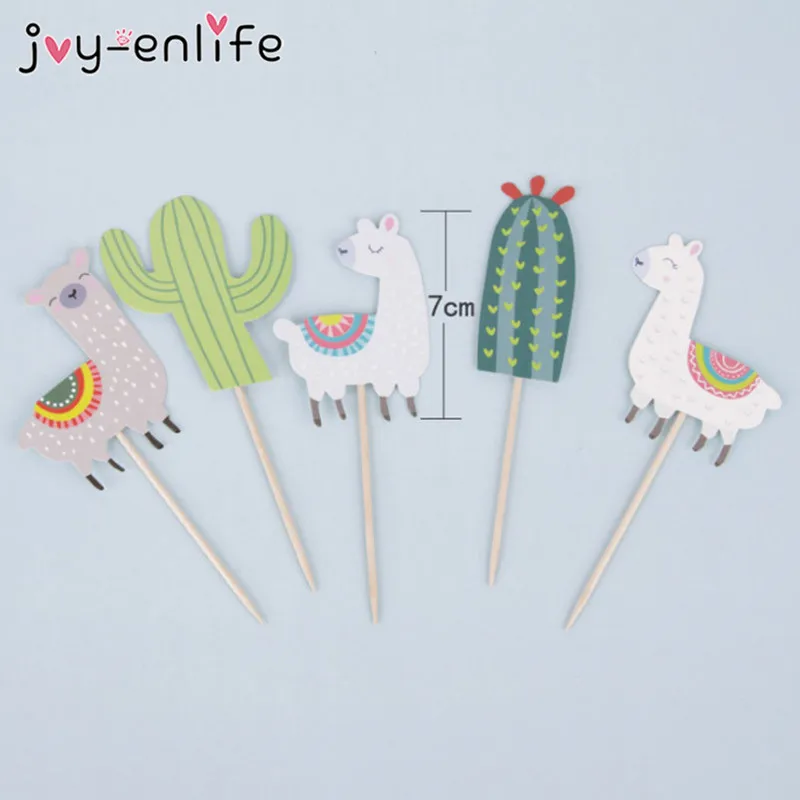 5pcs Alpaca Llamas Unicorn Cactus Cake Topper Cupcake Toppers Wedding Birthday Cake Decoration Jungle Llama Party Supplies