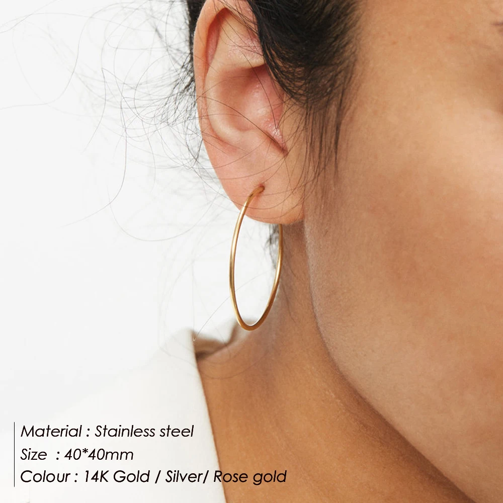e-Manco 40mm Big Circle Hoop Earrings for Women Large Stainless Steel Earring Women Hyperbole Earrings Fashion Jewellery
