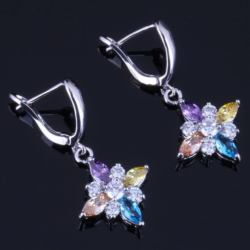 Pretty Star Multigem Multicolor Yellow Cubic Zirconia Silver Plated Drop Dangle Earrings V0361