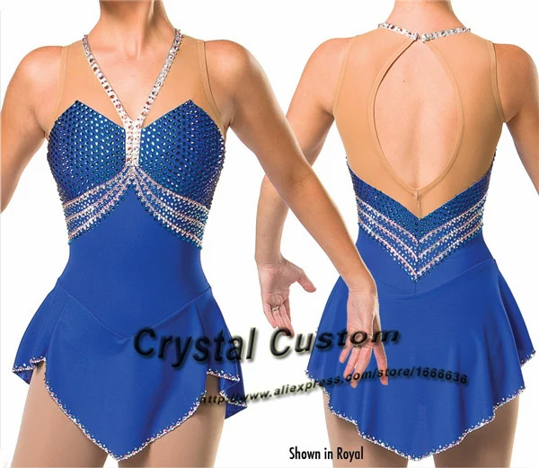 

2016 Custom Blue Figure Skating Dresses With Spandex New Brand Vogue Figure Skating Competition Dress Customized DR2998