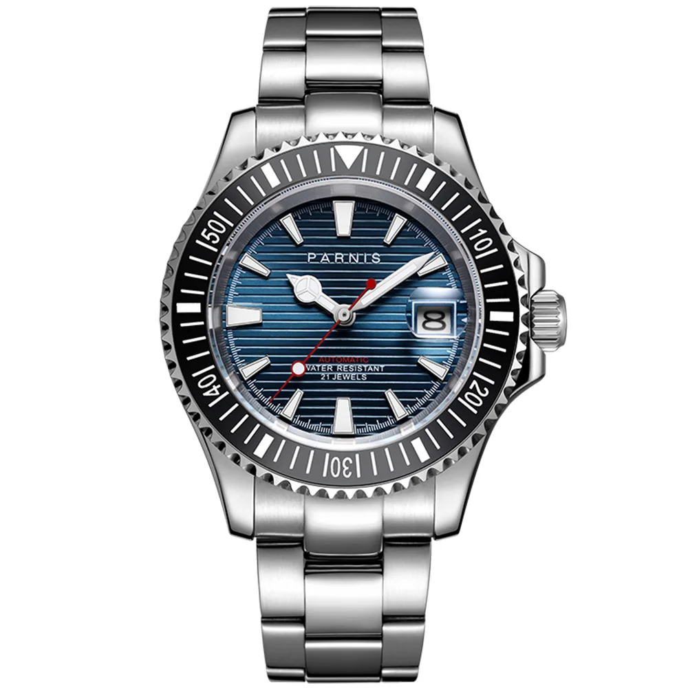 

Parnis Business Seriers Luminous Mens Sapphire Glass Steel Band Classic Retro Sport Automatic Mechanical Self-wind Wristwatch