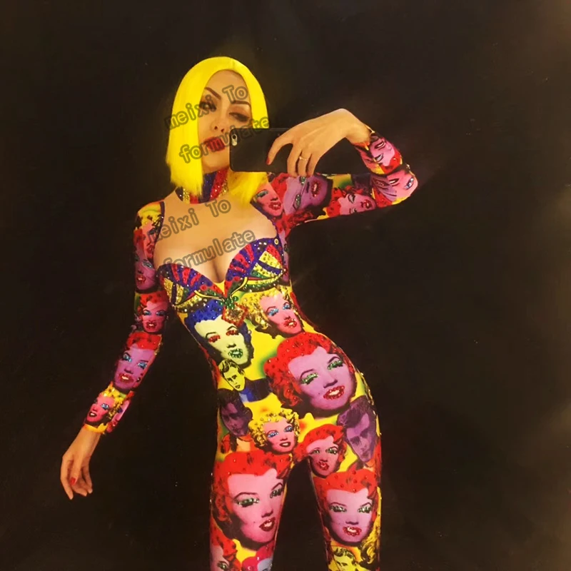 

Color Marilyn Monroe rhinestone's sexy elastomer nightclub concert singer dancer costume