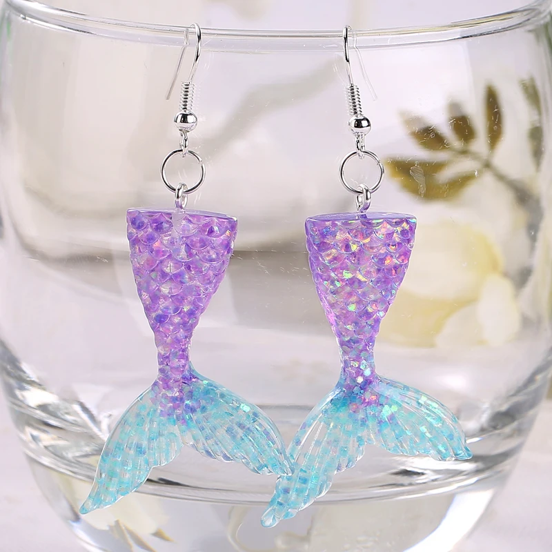 1 Pair 32*43MM  Women Mermaid Earrings  FlatBack Resin Crafts  Girl Fashion Jewelry
