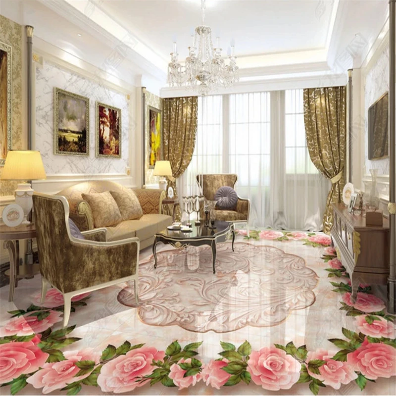 beibehang Custom classic pvc waterproof papel de parede 3d wallpaper European rose pattern jade relief three-dimensional floor