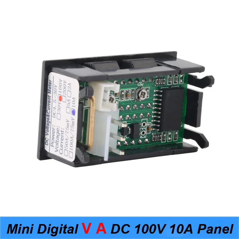 미니 디지털 전압계 전류계 DC 100V 10A 패널 앰프 VoltVoltage 전류 측정기 0.28 파란색 빨간색 듀얼 LED 디스플레이 높은 qulity