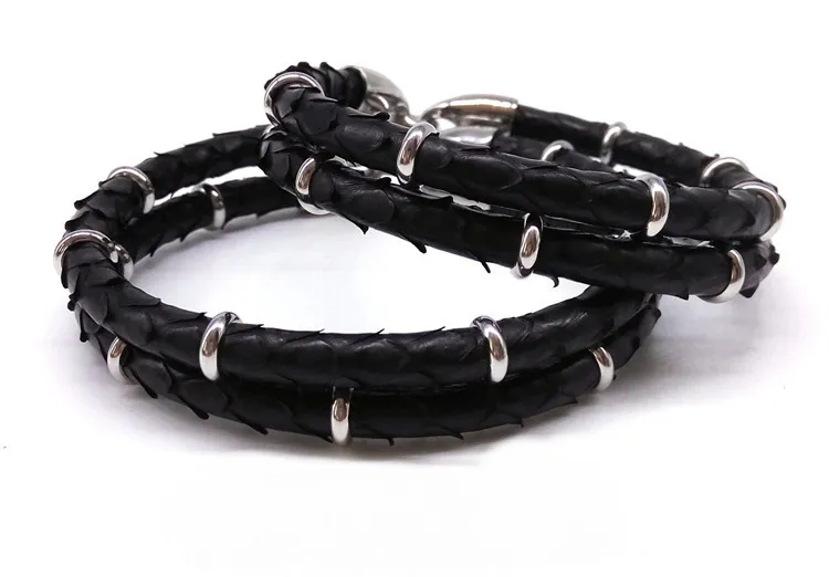 BC Mixed Wholesale luxury gentleman gift  leather jewelry rnatural Python skin bracelet men bangle