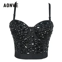 Aonve Steampunk Bustiers For Women Black Gothic Corset Bras Tops Punk Goth Sexy Clothes Mujer Overbust Bra Korse S-2XL