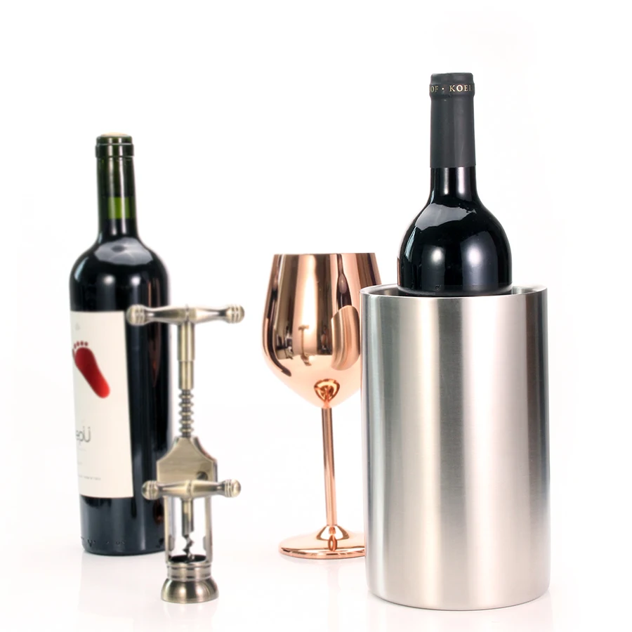 Wine Cooler- Ice Bucket Double Wall Stainless Steel - Multipurpose Use as Kitchen Utensil Holder and Flower Vase