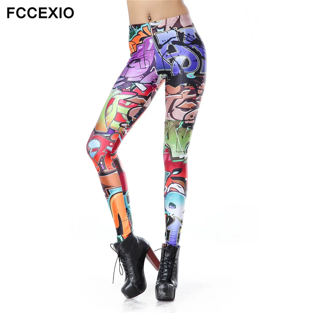 

FCCEXIO 2021 Graffiti Spray 3D Print Women Leggings Spring Summer Fashion Mujer Fitness Legging Gothic Legins Trousers For Women