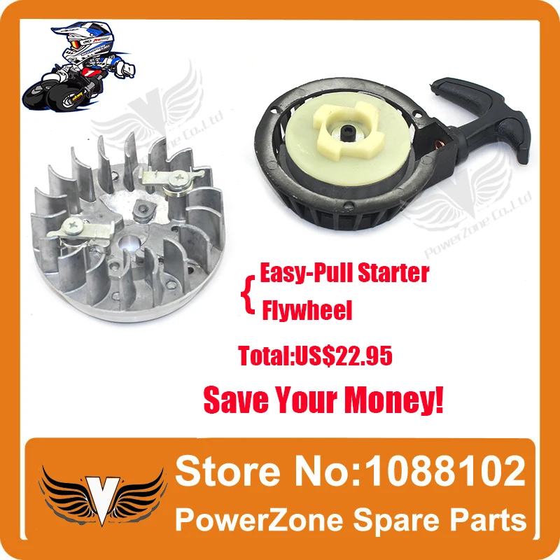 Aluminum   Pull starter With Flywheel Easy to Pull Fit 47cc 49cc 2 Stoke Mini Dirt  Pocket Pit Bike Moto ATV Quad Free Shipping