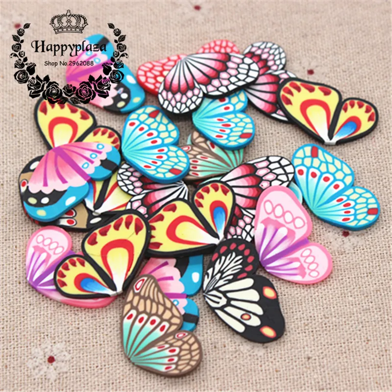 30pcs Mix Patterns Cute Polymer CLay Handmade Butterfly Wing Flatback Art Supply DIY Craft Decoration Accessories,about 16*28mm