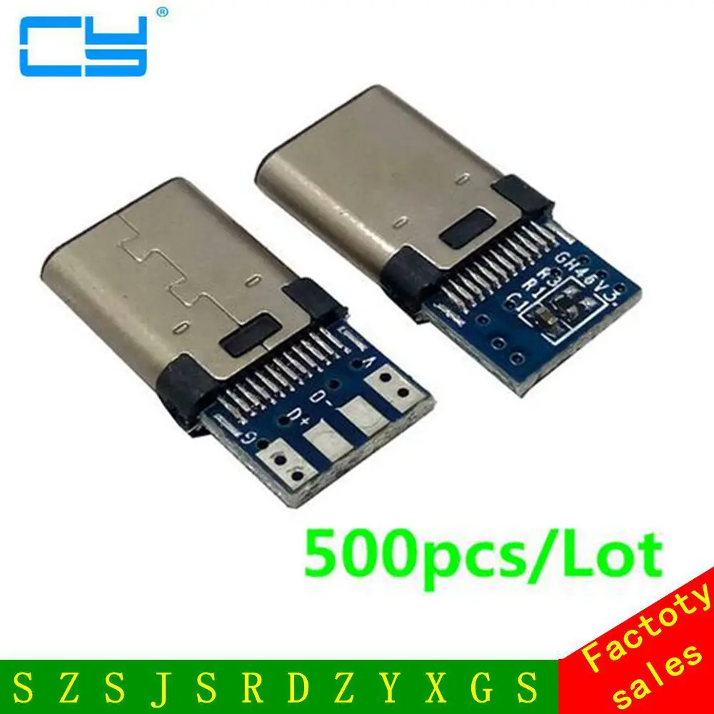 

500pcs USB-3.1 Welding Male jack Plug USB 3.1 Type C Connector with PCB Board Plugs for Android