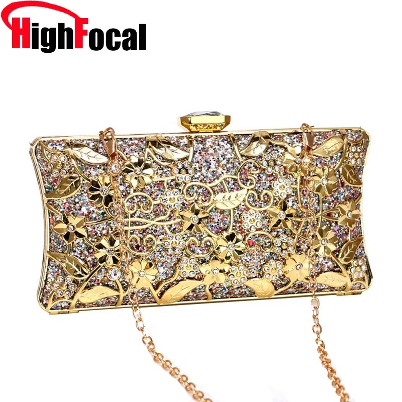 Luxury Metal Crystal Evening Bag  2019 Women Retro Clutch Bags Wedding Diamond Beaded Party Rhinestone Shoulder Bag Drop Ship