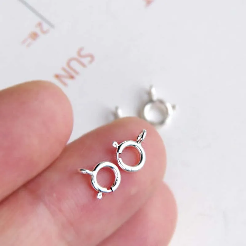 Genuine Real Pure Solid 925 Sterling Silver Round Spring Clasp Buckle With Open Ring Connector 5~10mm Jewelry Making Findings