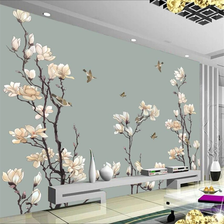 

Custom wallpaper 3d mural hand-painted magnolia bird new Chinese style wall papers home decor papel de parede mural 3d wallpaper