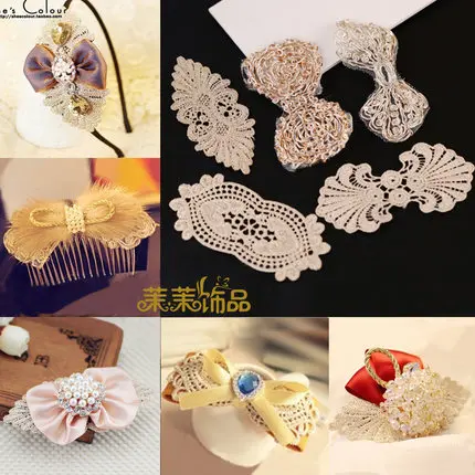 10 X Gold Silk Lace Applique Lace Flower Hair Material Handmade DIY Craft Wedding Dress Hair Costume Accessories