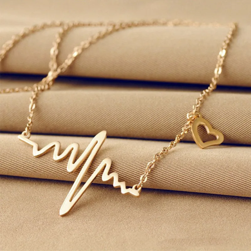 New Clavicle Pendant Nekclaces Choker Fashion Neck Jewelry for Women ECG Heart Necklace Heartbeat Collares Wholesale Lot