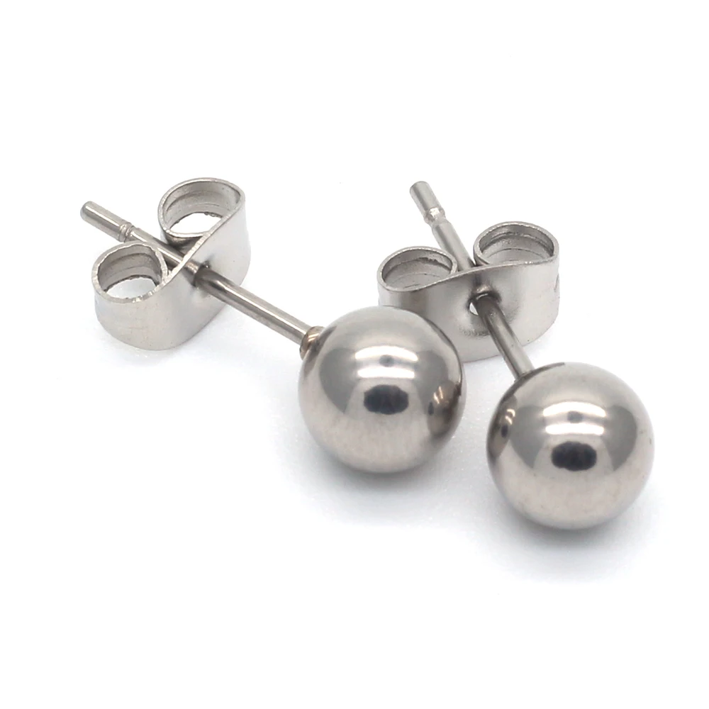 PE08 Titanium Brief Small Round Balls 2mm to 8mm Stud Earrings 316l Stainless Steel Earring IP Plating No Fade Allergy Free