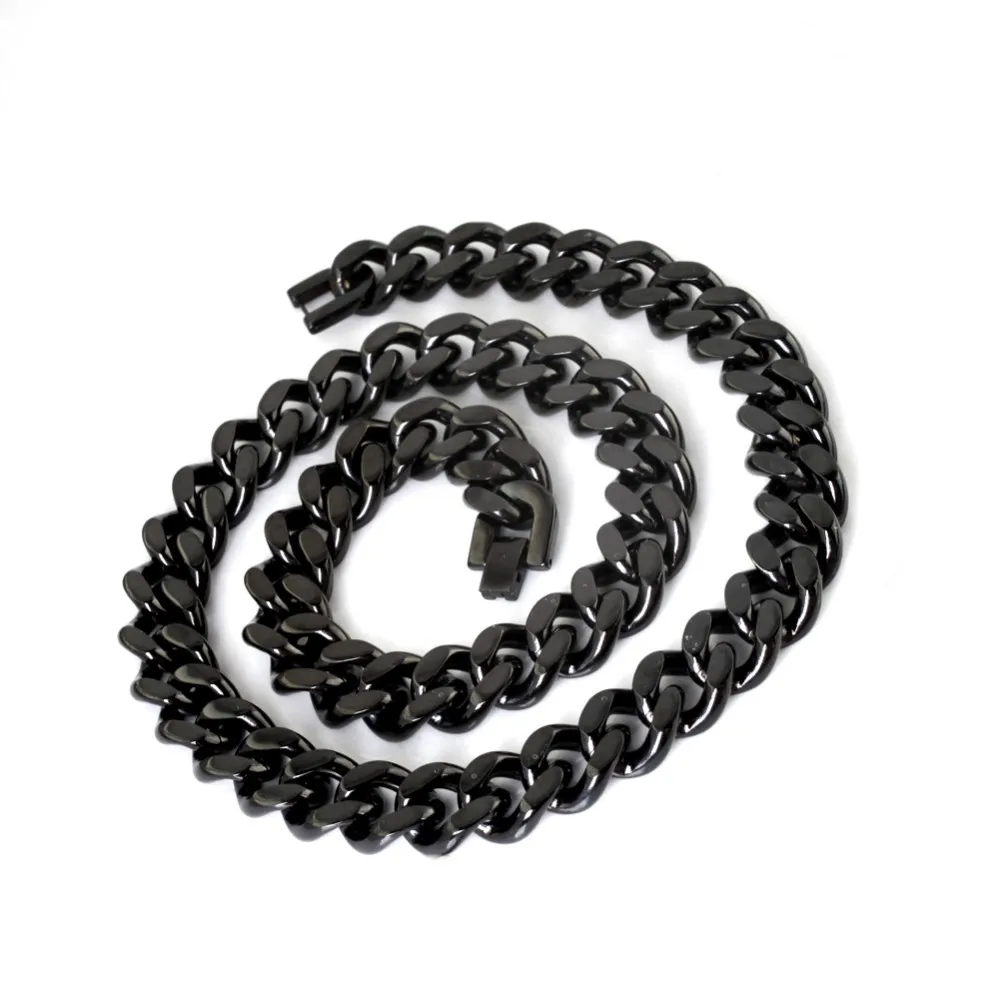 15mm 24 inch Black Tone Stainless Steel Heavy Huge Cuban Chain Link Necklace Men's Gifts