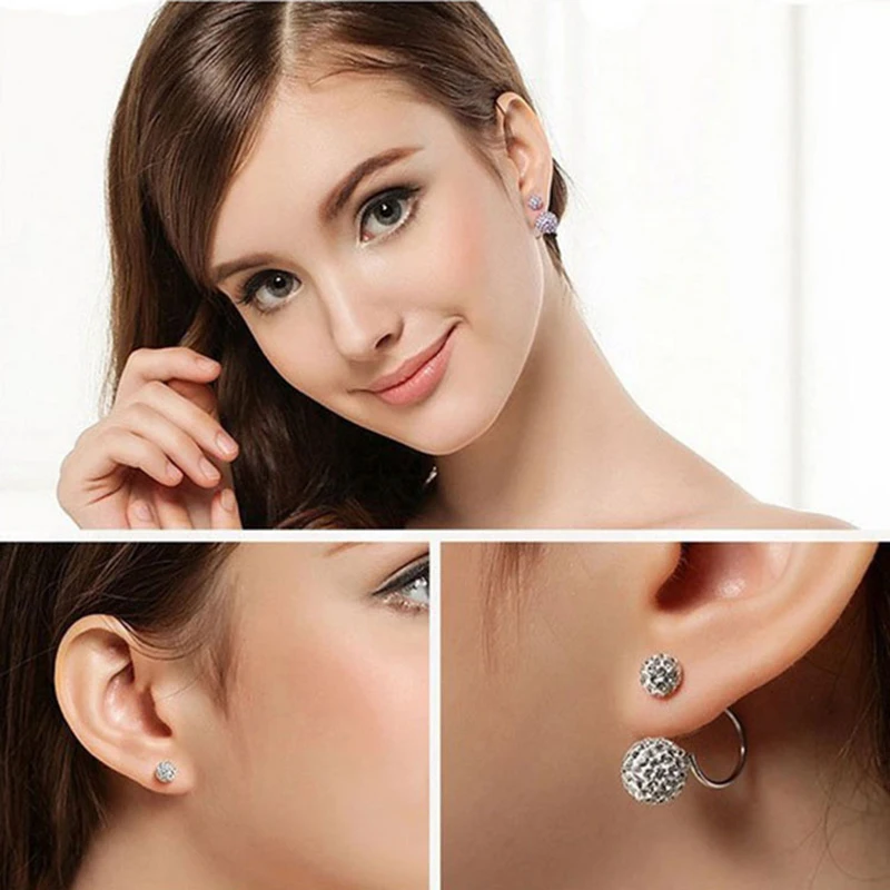 Women\'s Jewelry Double crystal ball earrings silver-plated delicate Ear Studs