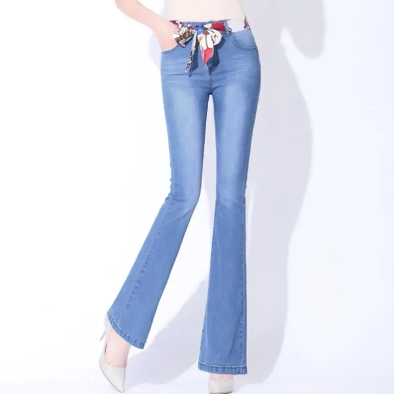 

2018 new autumn Sexy Stretching High Waist Flare Women Jeans Fashion Bell Bottom Skinny Denim pants Women Trousers r276