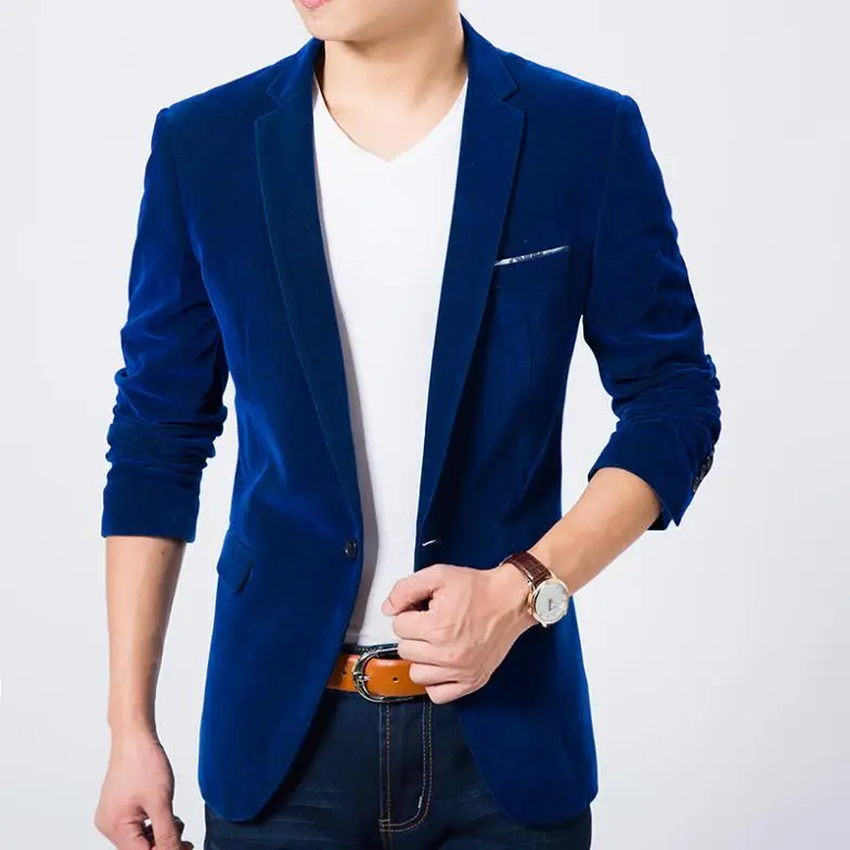 Mens blazer hochwertigen anzug jacke korean fashion samt blau blazer Männlichen beiläufigen jacke einreiher plus größe 6XL auf verkauf