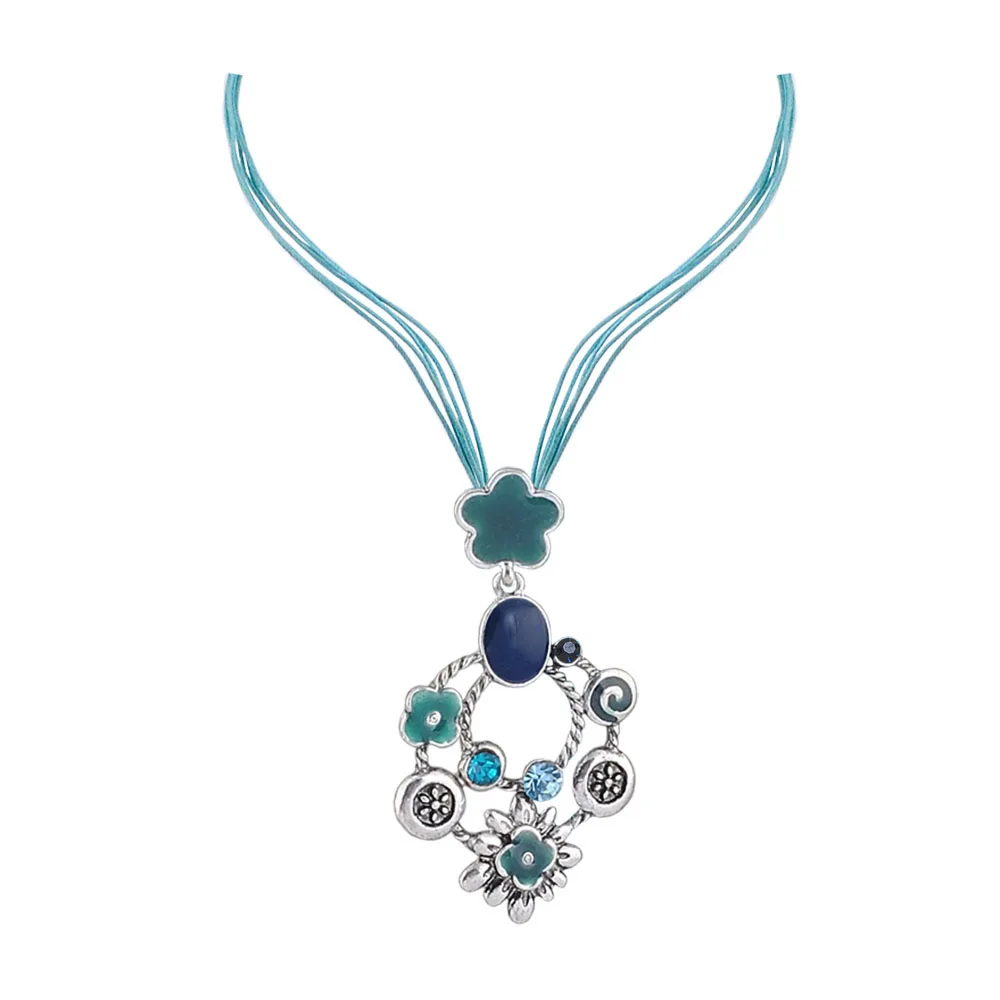 Trendy Enamel Statement Necklace for Women Fashion Zinc Alloy Wax Rope Chain Pendant Free Shipping