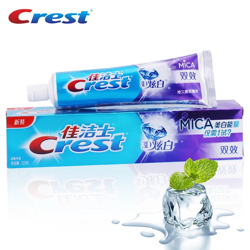 Crest 3D White Mica Double-Effect Toothpaste Fluoride Whitening Toothpastes Long Lasting Mint Flavor Toothpaste 120g*2 pcs