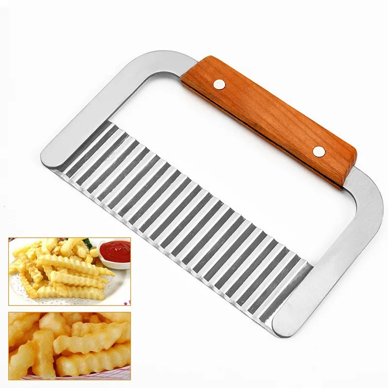 

100Pcs/Lot New Hardwood Handle Stainless Steel Crinkle Wax Vegetable Soap Cutter Wavy Slicer Wholesale