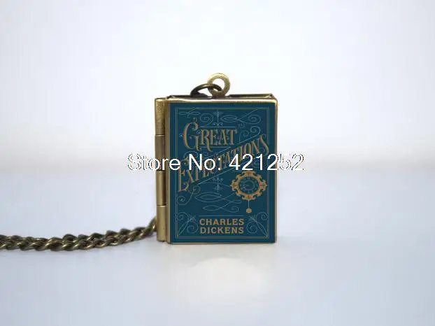 Great Expectations Book Locket Necklace Keyring silver & BRONZE tone  VISION 3