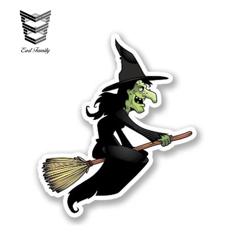 EARLFAMILY 13cm x 11cm Car Sticker Witch Broomstick Vinyl Sticker Laptop Travel Luggage Decal Car Styling Waterproof Accessories