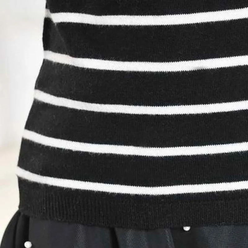 YSC Hot Sales Classic style Women\'s Knitted Cashmere Wool Sweater Black and white stripes Keep warm High-quality pullovers