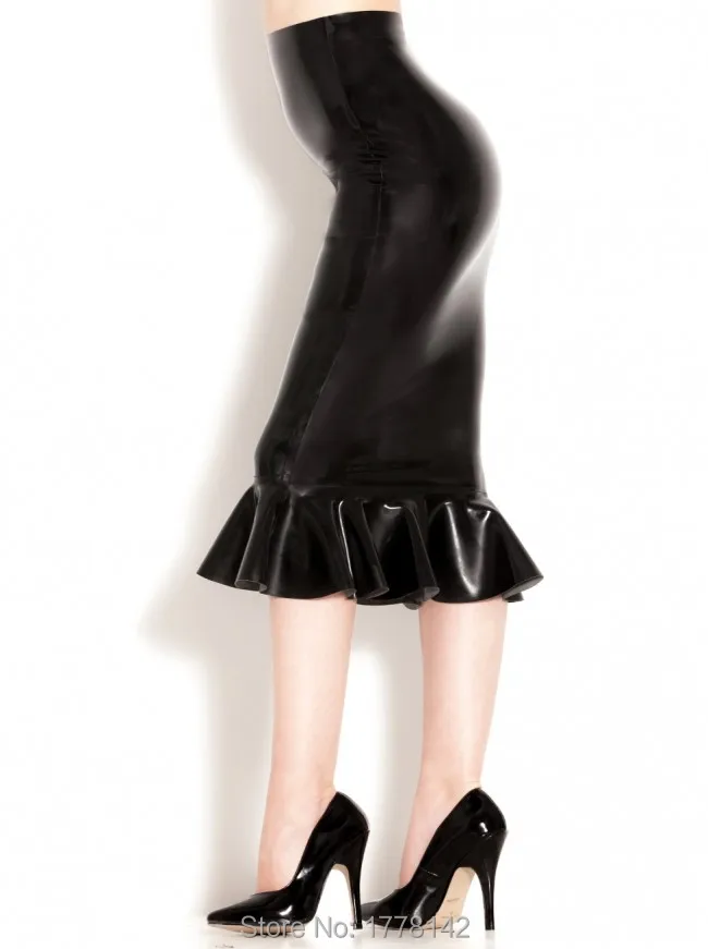 Latex Pencil Skirt with flared Latex Rubber Knee Lengh Dress Skirts