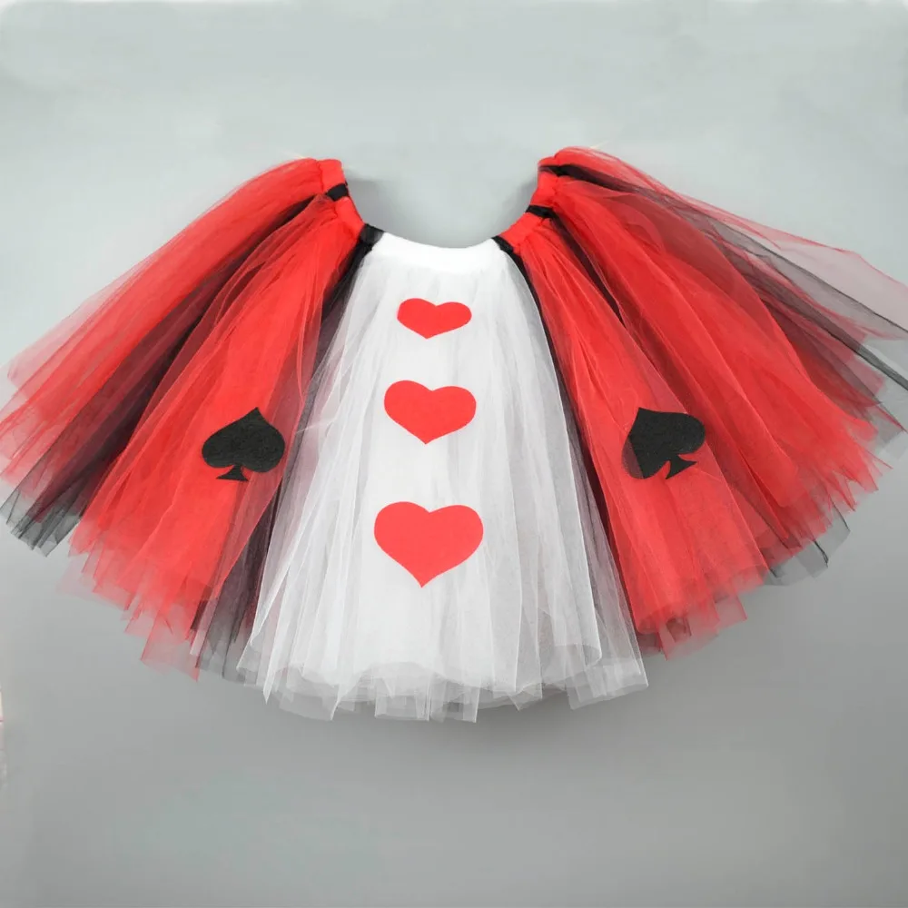 Queen of Hearts Fluffy Tutu Skirt for Girls Baby Birthday Party Tulle TUTUS Newborn Photo Props Kids Halloween Costume 0-12Y