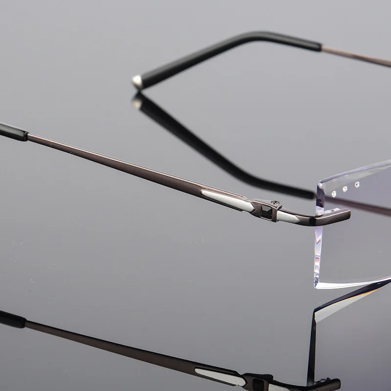 XINZE Fashion Titanium Eyeglass  Diamond Trimming Cutting Rimless Eyeglasses Prescription Optical Glasses Frame for Men Eyewear