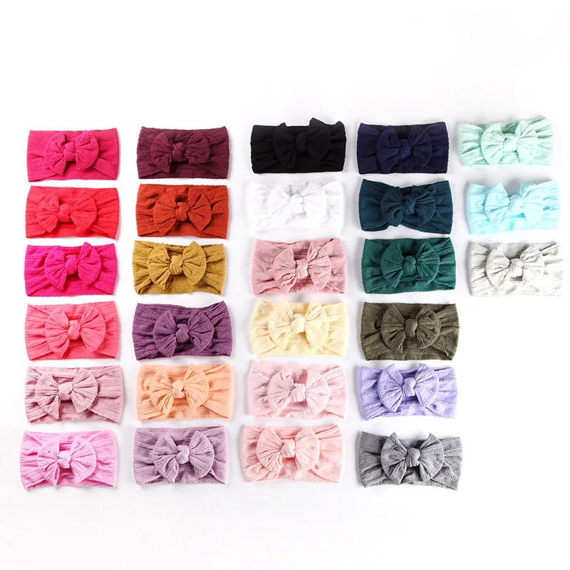 Newborn Baby Girl Headband Cable Knit Hair Band Children Nylon Headbands Toddler Head Wrap Bow Knot Turban Kid Hair Accessories