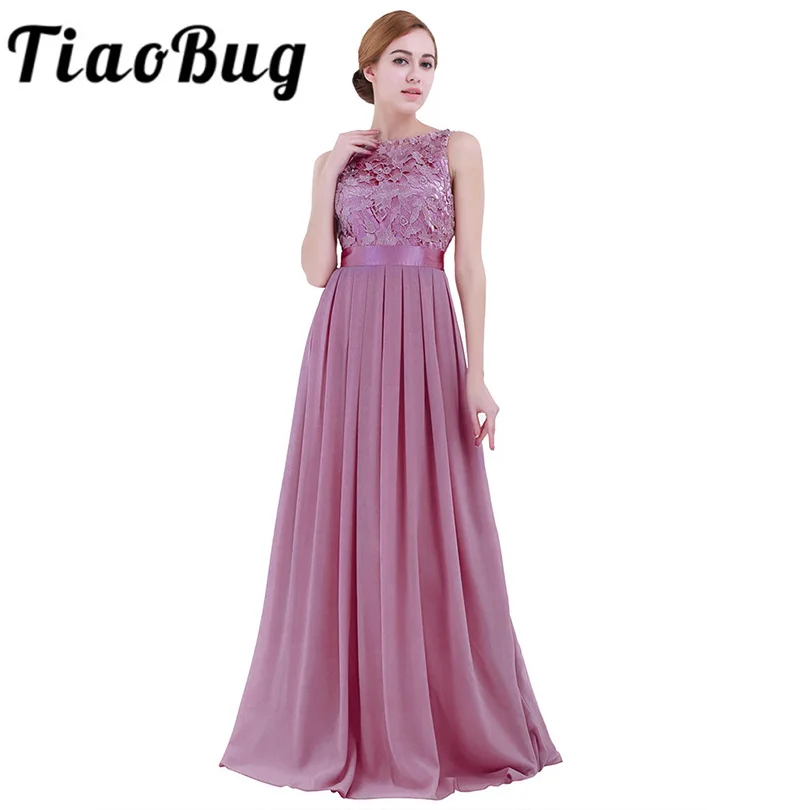 TiaoBug Kant Bruidsmeisjekleding Lange Nieuwe Designer Chiffon Strand Tuin Bruiloft Formele Junior Vrouwen Dames Tule Jurk