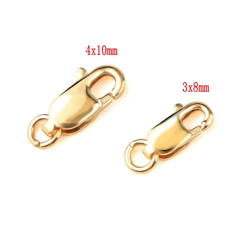 One piece 3x8mm 4x10mm 14K gold filled Lobster Clasps Hooks 14k gold Connector buckles For Necklace Jewelry Making Finding DIY