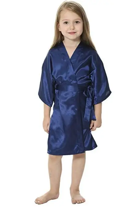 New solid girls stain silk robes flower girl kimono robes wedding brief bathrobes pajamas kids robe+belt nightdress hot sale