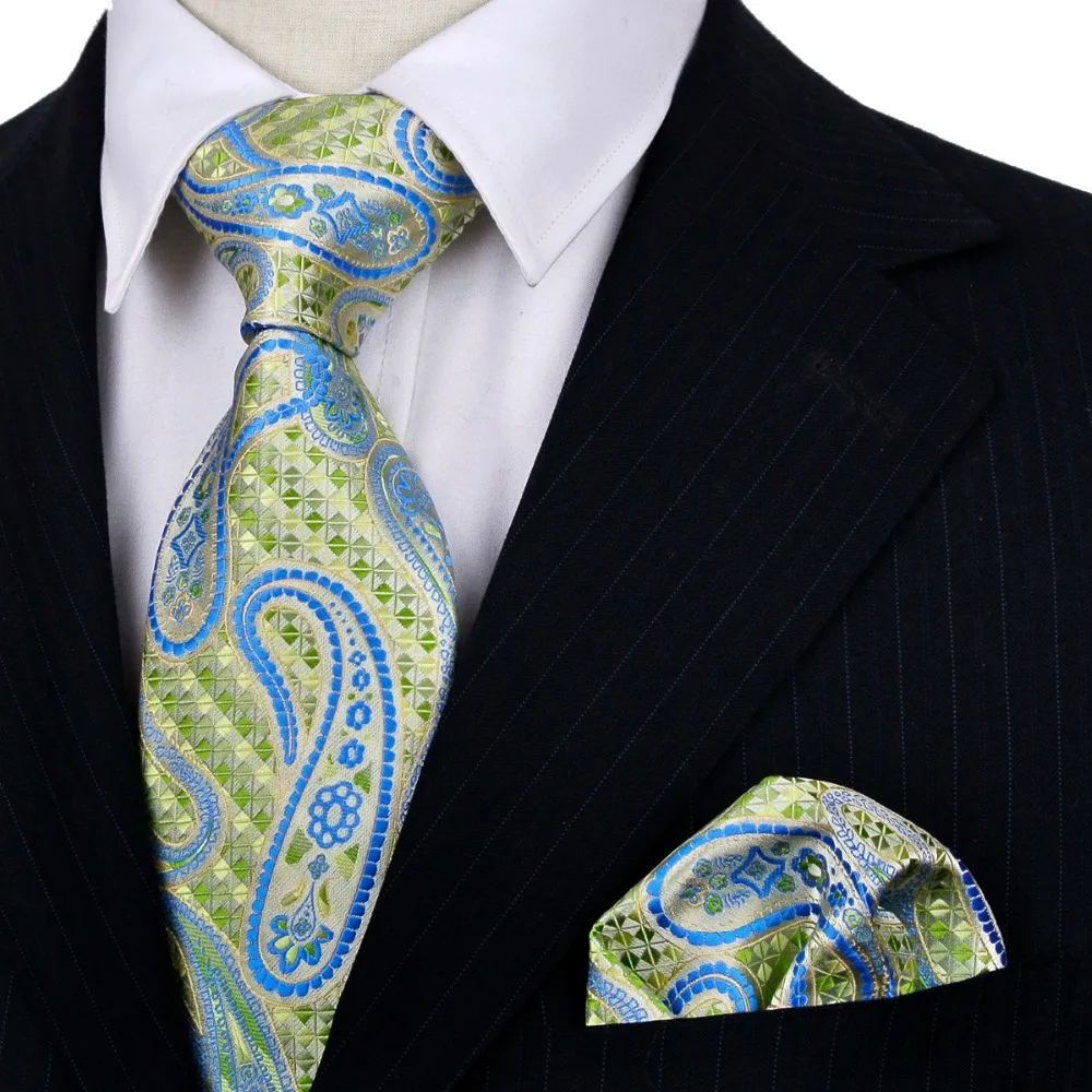 Paisley Floral Tie Set Colorful Mens Ties Necktie Pocket Square 100% Silk Jacquard Woven Gorgeous Gift For Men Handmad Wholesale