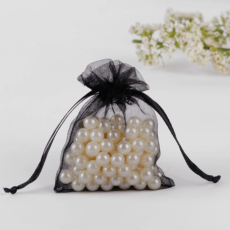 

Wholesale Custom Jewelry Pouch 100pcs/lot 10*15 Black Small Drawstring Bag Tulle Bomboniera Packaging Bags For Jewelry